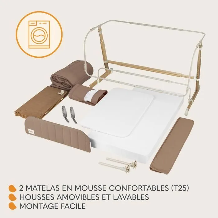 Lit bébé 5en1 LIONELO Thomi Plus - Lit Cododo - Barceau Bebe - Parc bebe - Canapé-lit - Jusqu'à 100 kg - 2 matelas - Caramel-4
