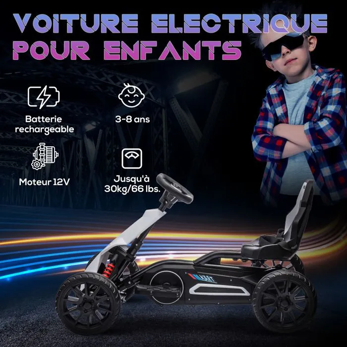 Kart électrique pour enfant HOMCOM 12V - Vitesse réglable 3-5km/h pour enfants de 3 à 8 ans - siège réglable - blanc-4
