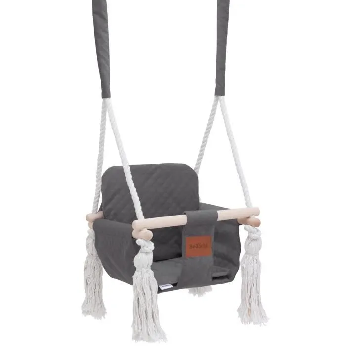 Bellochi Balançoire Bébé en Bois - Balançoire enfants avec Velours Coussins - Balançoire Pour l'intérieur - Gris-0
