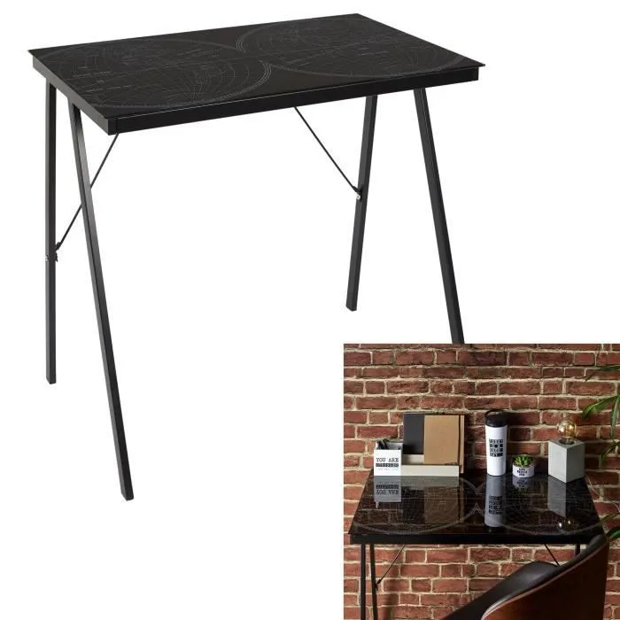 Bureau de bureau - HOME DECO FACTORY - Mappemonde - Noir - Verre - Contemporain-0