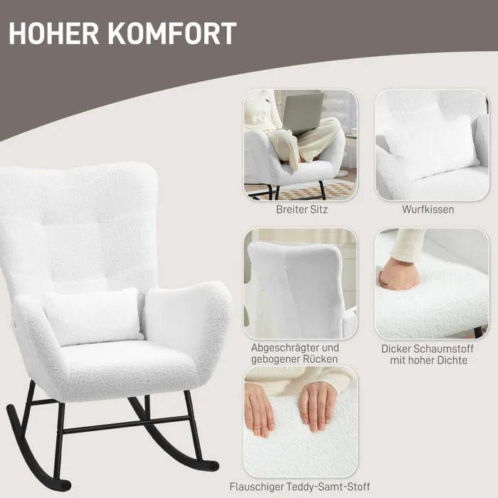 Fauteuil à bascule , avec rangement de poche ,Style Scandinave ,Salon,Chambre, Blanc-4