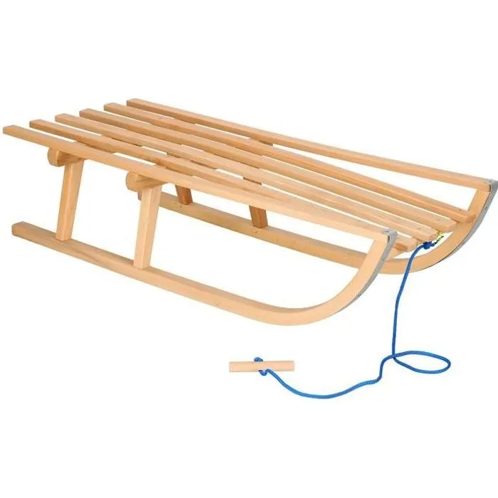 Luge en bois - SPRINGOS® - Modèle avec dossier - Corde à tirer - 89x34x22 cm - Glissières en métal-0