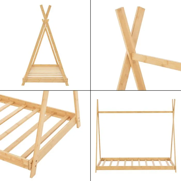 Lit tipi Vimpeli 80 x 160 cm pour enfant avec matelas bambou naturel [en.casa]-3