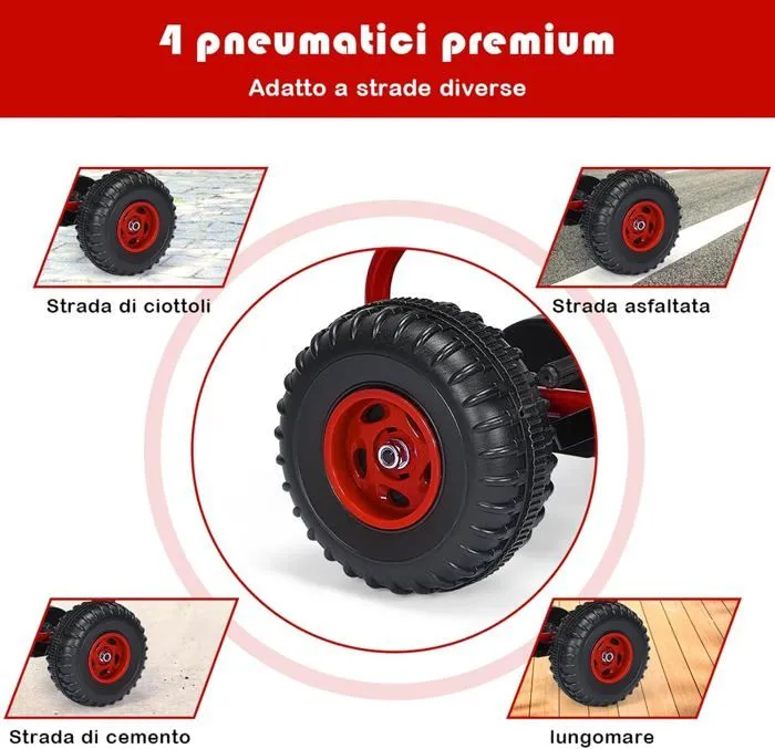 COSTWAY Kart à Pédales Vélo et Véhicule pour Enfants Siège Réglable avec Frein à Main pour l'Extérieur, 3-6 Ans, Rouge-2