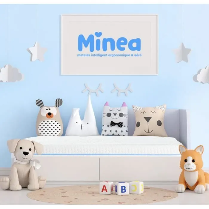 Matelas enfant MINEA Sweet Dreams Bleu 80x200 cm - Mousse Haute Densité & Supersoft-0