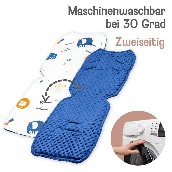 Coussin de siège coussin de poussette 75 x 35 cm - enfant universel respirant avec protection de ceinture Minky Bleu-2