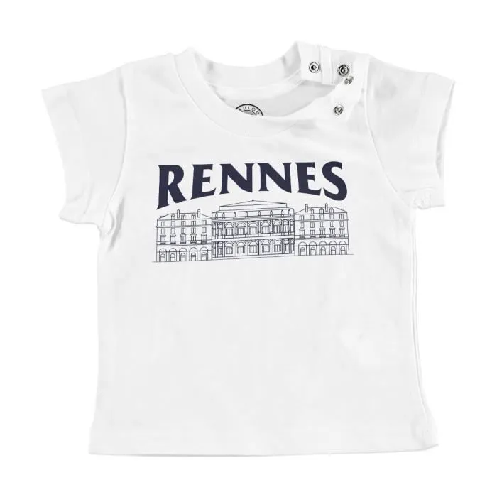 T-shirt Bébé Manche Courte Blanc Rennes Minimalist Ville France Bretagne-0