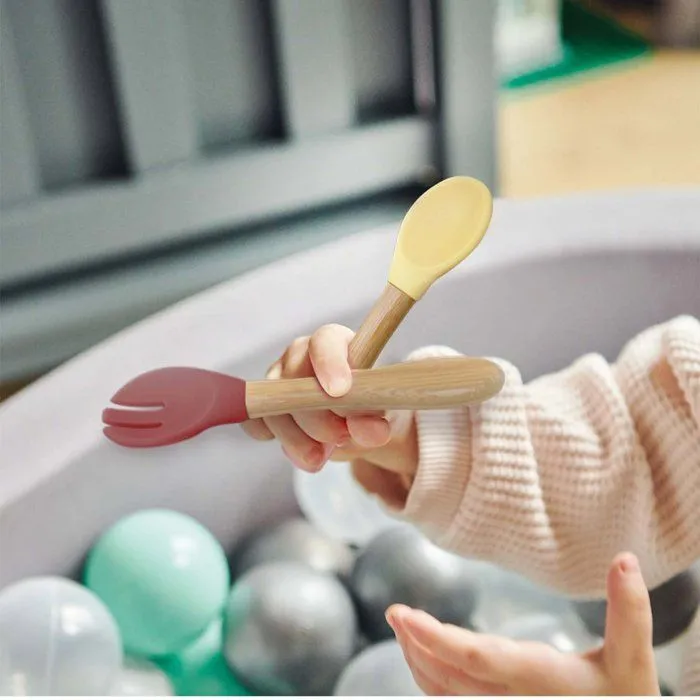 Set de couverts en bambou et silicone - Minikoioi - Caramel - Pour bébé - 14,5 cm x 3 cm-1
