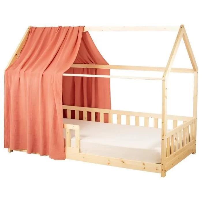 Ciel de Lit Cabane en gaze de coton SOLO Terracotta 130x420 cm-0
