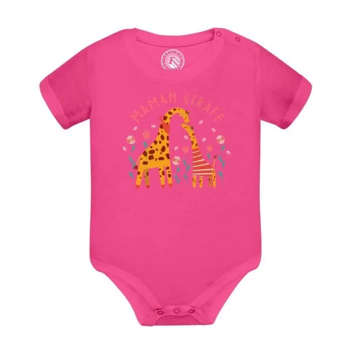 Body Bébé Manche Courte Rose Sophie la Maman Girafe Dessin Illustration-0