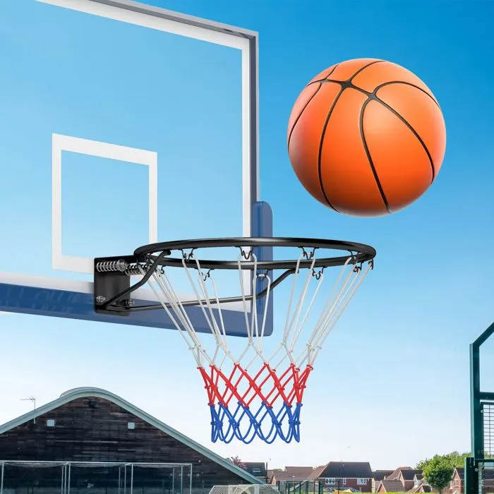 Cerceau Panier de Basket-ball Mural 45 cm COSTWAY-Filet Toutes Saisons-Double Ressort 12 Boucles pour Intérieur/Extérieur-Noir-1