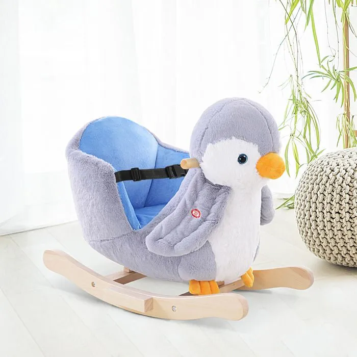 Pingouin à bascule cheval à bascule pour enfants HOMCOM jouet à bascule bébé +18 mois musique, poignées et ceinture de sécurité-2