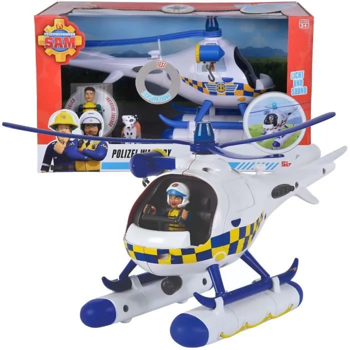 Fireman Sam Wallaby hélicoptère de police son et lumière + figurine-0