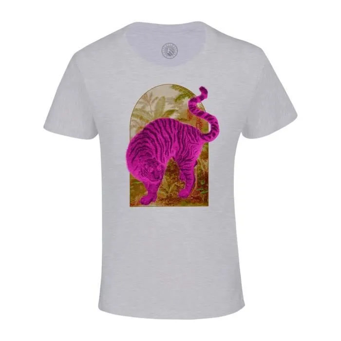 T-shirt Enfant Gris Tigre Rose Japon Botanique détournement Collage Nature Jungle Vintage Illustration Zoomer Streetwear-0
