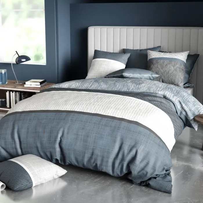 Parure de lit housse de couette avec taie d'oreiller 100% Percale de Coton 71 fils Brehat 220x240 cm-0