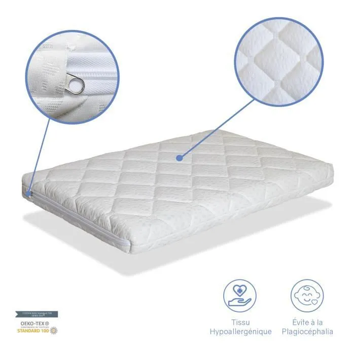 Matelas de Bébé Berceau 80x50 Epaisseur 7 CM MINI CARAMEL - Noyau en mousse perforée et Respirant - DORMALIT-1