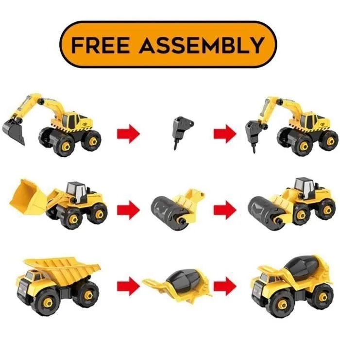 Ensemble de camion de construction bricolage 6ps, jeu éducatif pour enfants pour garçons et filles-3