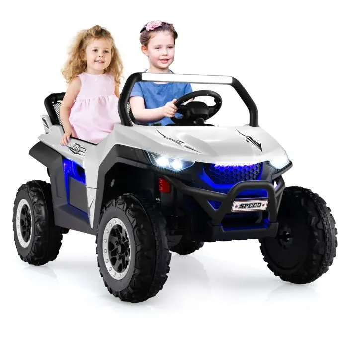 COSTWAY Voiture Electrique Enfant 12V/7Ah, 2-4 km/h, 2 Place, Télécommande 2,4G pour 3-8Ans, MP3, USB, Radio, Lumineux, Klaxon Blanc-0