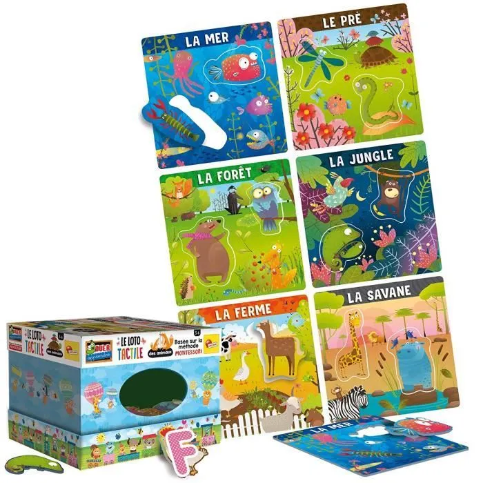 Lisciani Jeux EDUCATIFS Montessori Plus Le Loto Tactile des Animaux FR, Blanc - 72460-1
