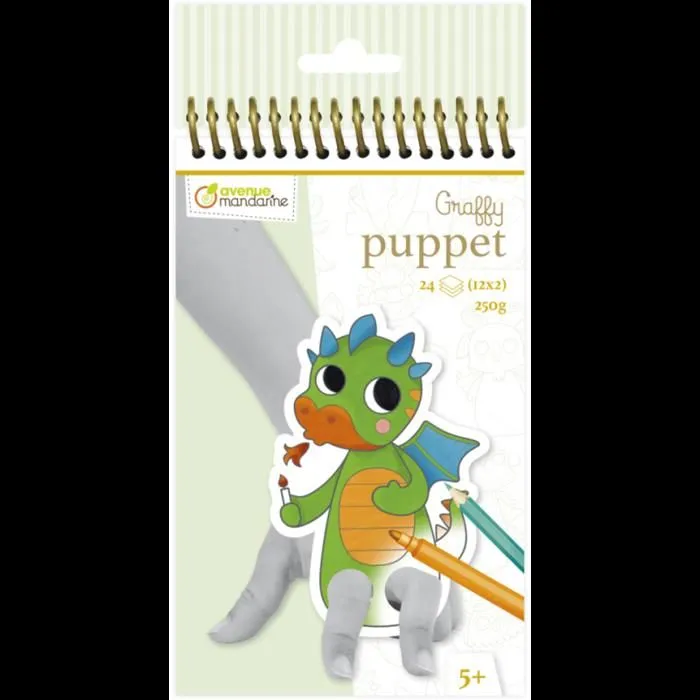 Carnet de 24 marionnettes à doigt à colorier Graffy puppets - Animaux fantastiques-0