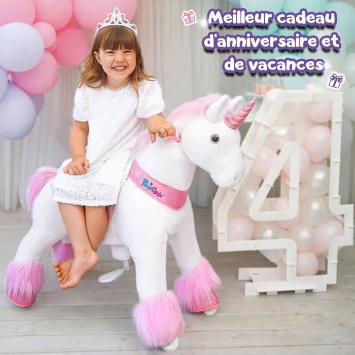 PonyCycle Modèle U à enfourcher Animal qui marche Peluche licorne rose à roulettes avec frein Taille 3 pour les 3-4 ans Ux302-1
