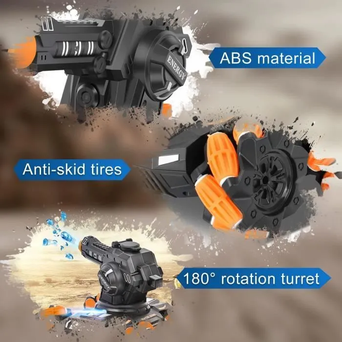 RC Panzer - Voiture télécommandée - Méca rotative à 360 ° - Tire des bombes à eau RC avec musique et LED - 3 paquets de bombes [577]-2