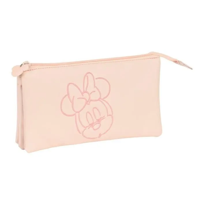 Trousse à crayons - SAFTA - Minnie Mouse - Rose - 3 compartiments - Zippée-0