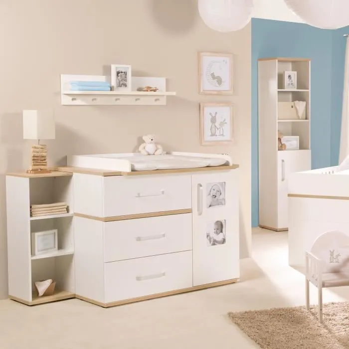 Commode à langer ROBA Pia - 3 tiroirs 1 porte - Blanc-chêne San Remo-1