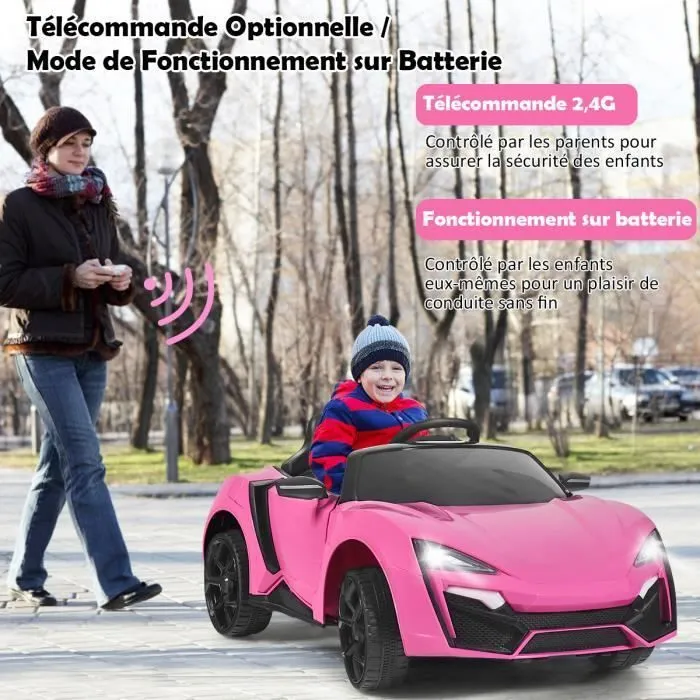 COSTWAY Voiture Électrique 12V/4,5 Ah pour Enfants 3-8 Ans, Télécommande 2,4G, Démarrage Lent, LED, USB, Radio, Klaxon, Rose.-1