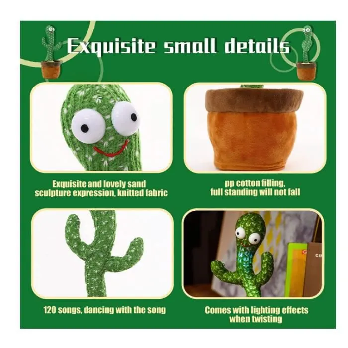 Jouet Cactus Enfants,Cactus Qui Danse, Jouet en Peluche pour Enfants, Apprendre à Parler, poupées, 120 chansons, Enregistrement-2
