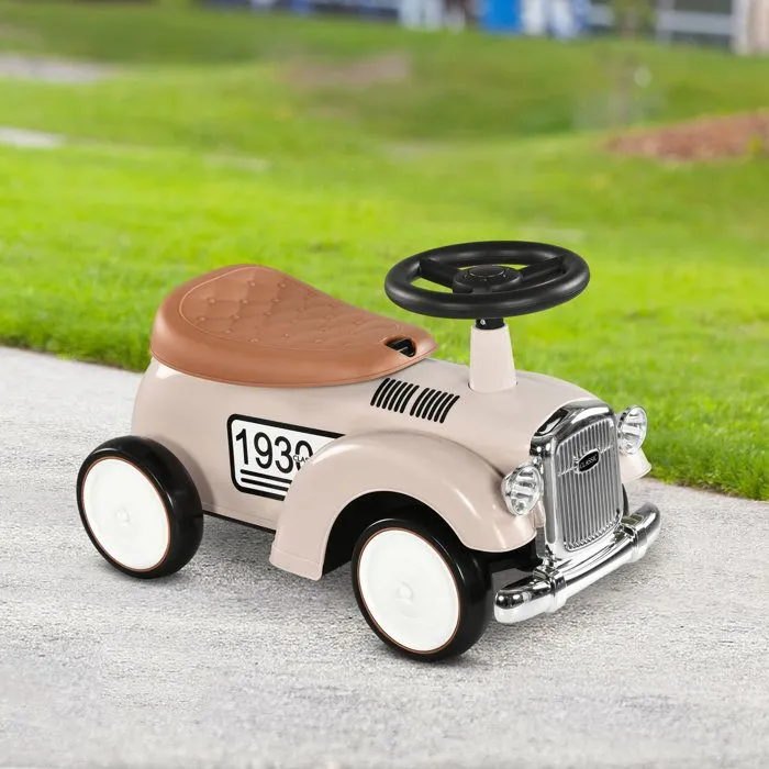 Porteur enfant voiture de collection rétro coffre butée arrière anti-basculement klaxon beige-2