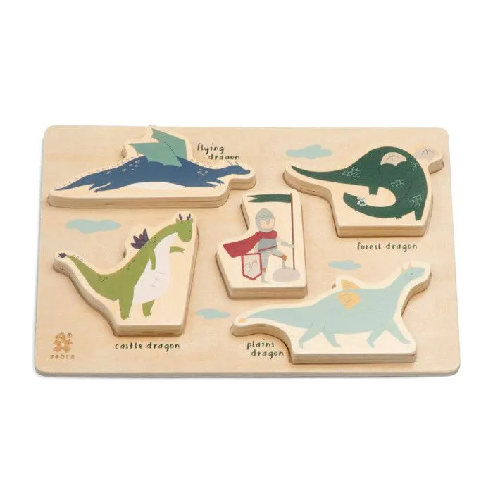 Puzzle en bois Dragon Tales - 5 pièces - Fantastique - Mixte - A partir de 3 ans - Sebra-0