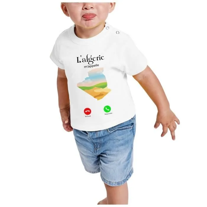 T-shirt Bébé Manche Courte Blanc L'Algérie M'Appelle Voyage Culture Tourisme-1