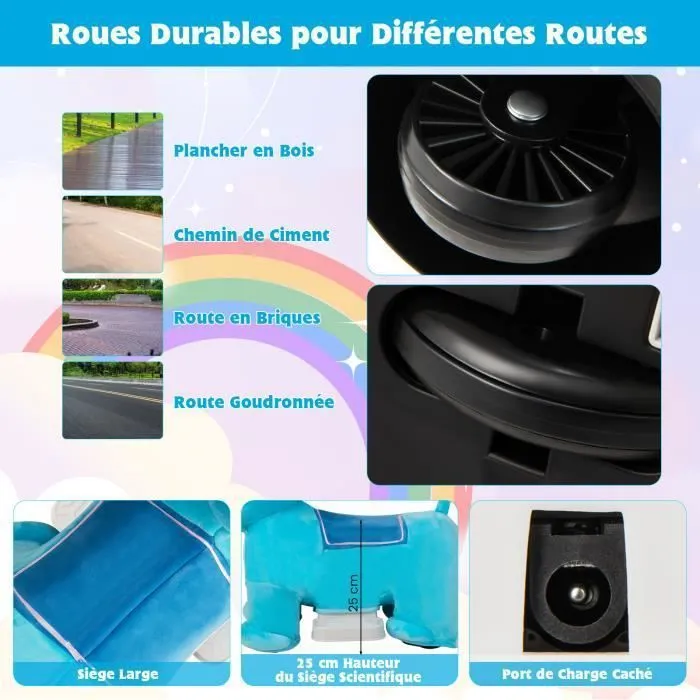 COSTWAY Voiture Electrique Enfant en Peluche Eléphant avec Musique, Pédale Latérale & Guidon Antidérapant, Charge 25KG, 3 Ans+-2