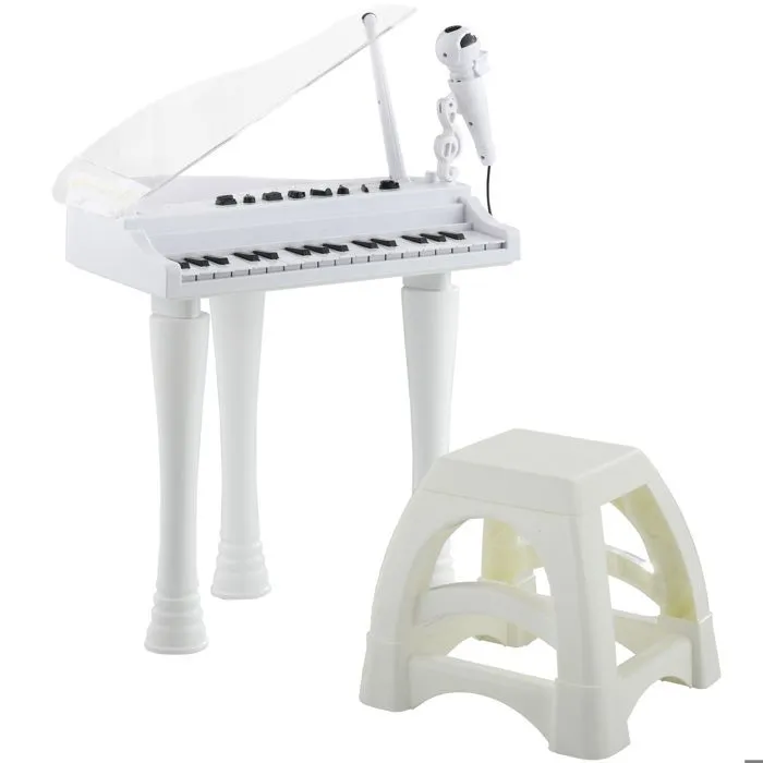 AIYAPLAY Piano enfant électronique, clavier de piano, 32 touches multifonctions, couvercle lumineux LED, blanc-0