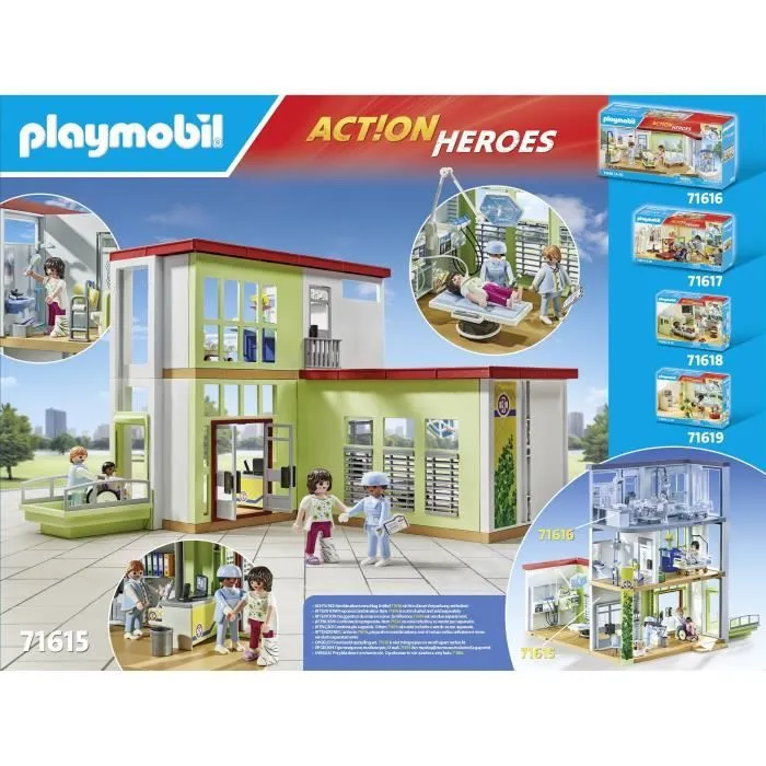 PLAYMOBIL 71615 Hôpital aménagé, Action Heroes, L'hôpital, 165 pièces, Dès 4 ans-7