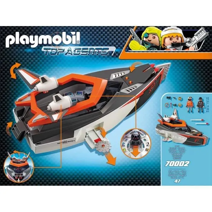 PLAYMOBIL - Top Agents - Bateau Turbo SPY TEAM - Multicolore - 47 pièces - 6 ans et plus-2