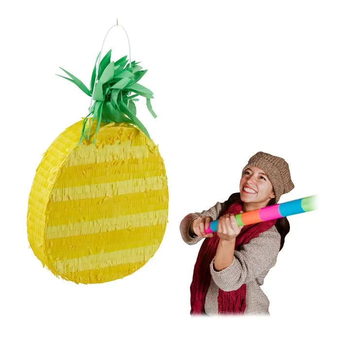 Relaxdays Pinata ananas, à remplir & suspendre, fêtes à la plage, enterrement de vie de jeune garçon, été, jaune-0