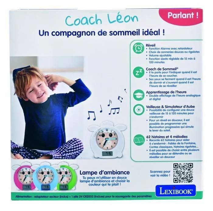 Réveil éducatif LEXIBOOK - Léon - Coach de Sommeil - Conteur d'histoires et lumières multicolores - Blanc - Enfant-4