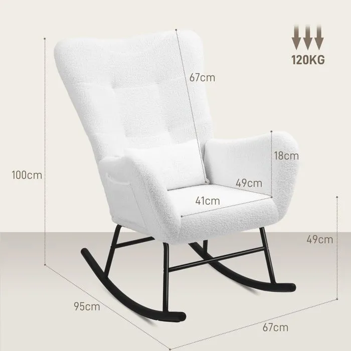 Fauteuil à bascule , avec rangement de poche ,Style Scandinave ,Salon,Chambre, Blanc-3