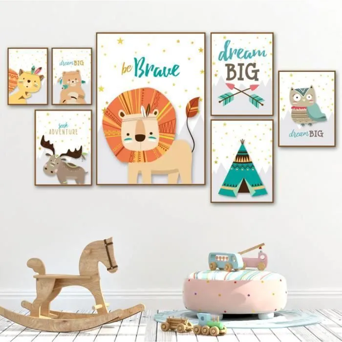 Toile Animaux Hiboux Be Brave - Enfant Bebe Chambre - Affiche Décorative - Poster Décoration Maison 30x40cm-2