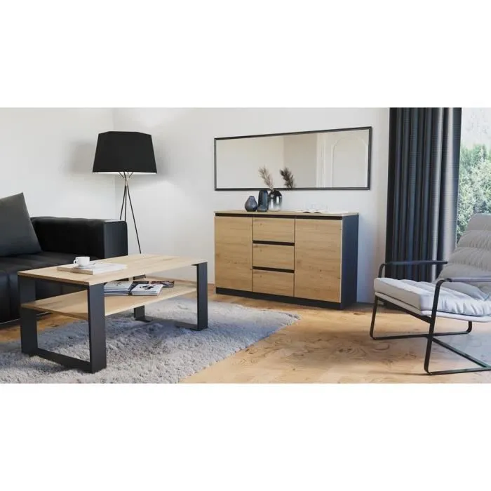 MILENA - Commode 2 portes + 3 tiroirs - Dimensions : 75x120x40 - Meuble de rangement - Buffet-2