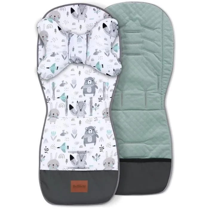 Bellochi Coussin Poussette Universel Été Matelas Poussette Universelle avec Coussin Anti-Choc - Coton et Velours - Gris-1
