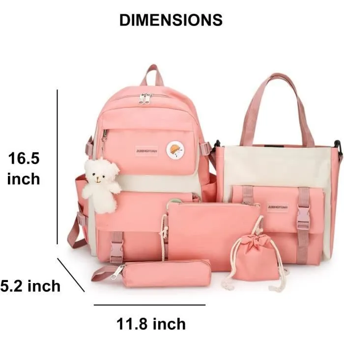Lot de sacs à dos - RNGCPTO - Kawaii - 5 pièces - Rose - 30x13x42 cm-1