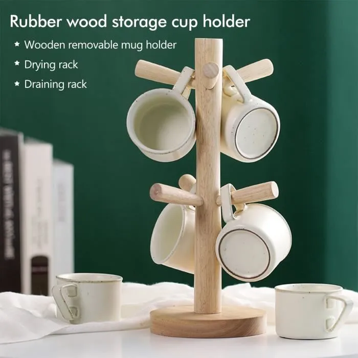 COCOCITY Arbre à Mugs en Bois avec 6 Branches, Arbre à Tasses en Bois Porte-Tasses Arbre pour Rangement de Maison - En bois-0