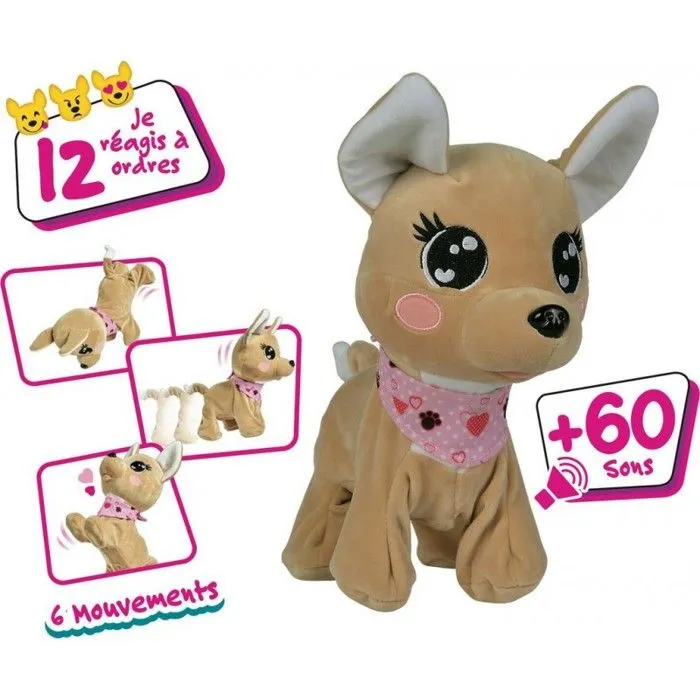 Peluche interactive - Chi Chi Love Baby Boo - 30 cm - Jouet interactif - Marron et rose - Mixte - 3 ans+-0