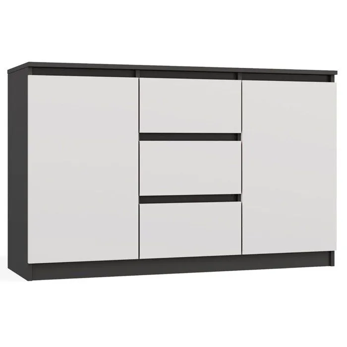 CAZAR - Commode 2 portes + 3 tiroirs - Dimensions : 75x120x40 - Buffet - Anthracite et Blanc-0