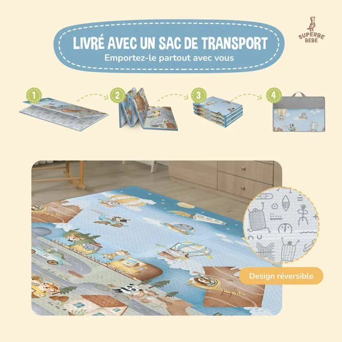 Tapis de Jeu en mousse, épais et pliable pour enfants - 180 x 120 x 1 cm - PTEROGLYPHE | SUPERBE BEBE-2
