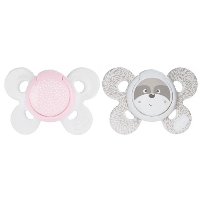 -Chicco Physio Comfort 2 Sucettes Silicone 0-6 Mois (Modèle : Plumetis Roses et Chien Marron)-0