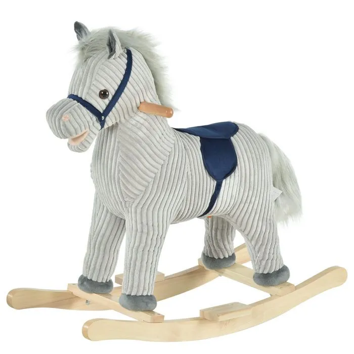 Cheval à bascule pour enfant - HOMCOM - à effets sonores - avec poignées, pédale, pour 36-72 mois - 73 x 35 x 64 cm - gris et blanc-0